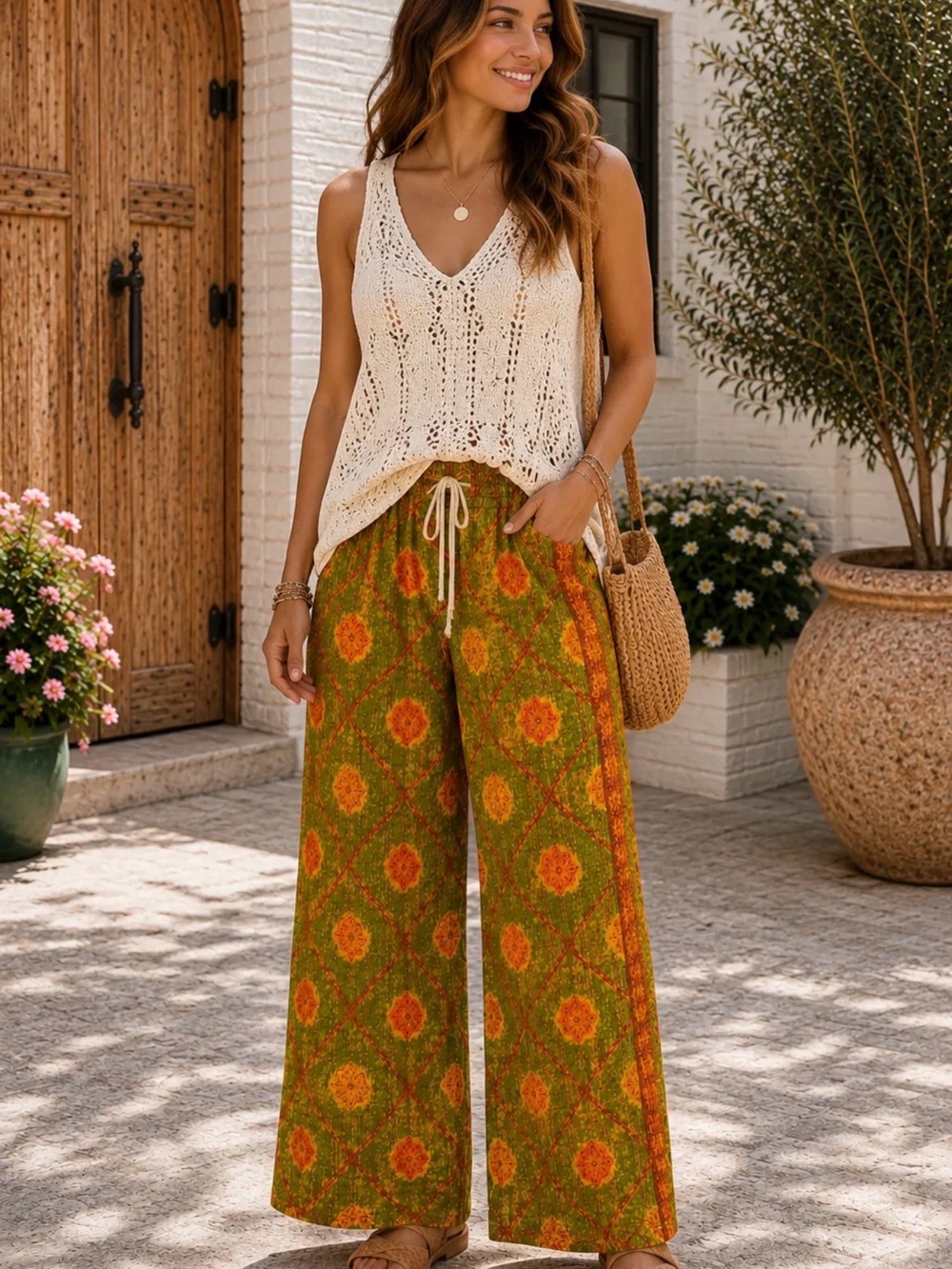 Relic reversible Olive Green & Orange Wide-Leg Floral Print Pants